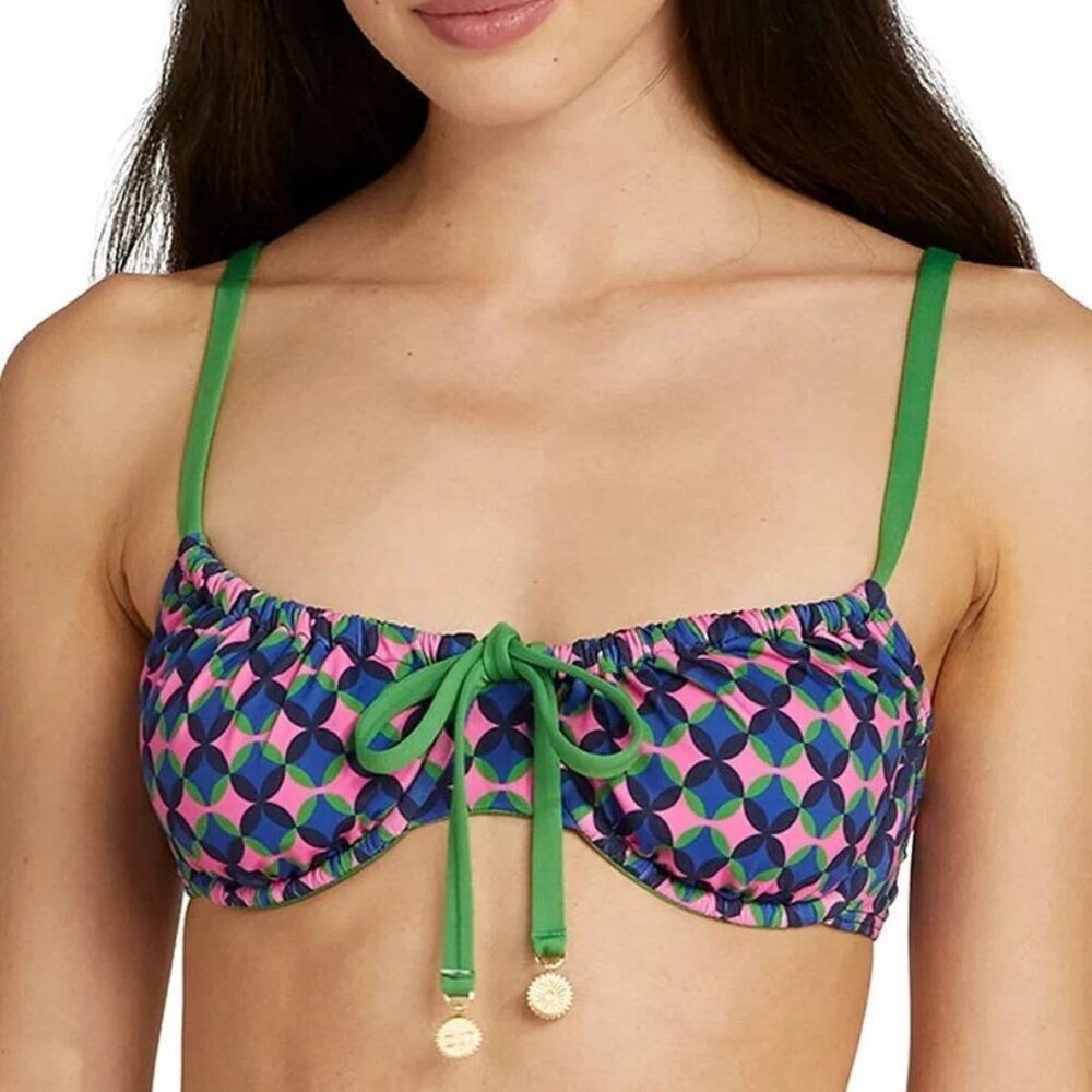 NWT Kate Spade New York Women's Pink Cloud Geo Print Drawstring Bikini Top M